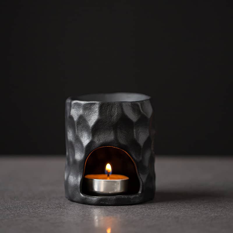 Ø8x9cm Keramik Teelicht Halter Aroma Deko Schwarz
