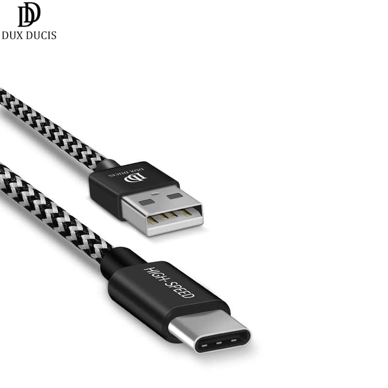 Dux Ducis 2.1A USB C Nylon Daten Ladekabel 25cm Schwarz