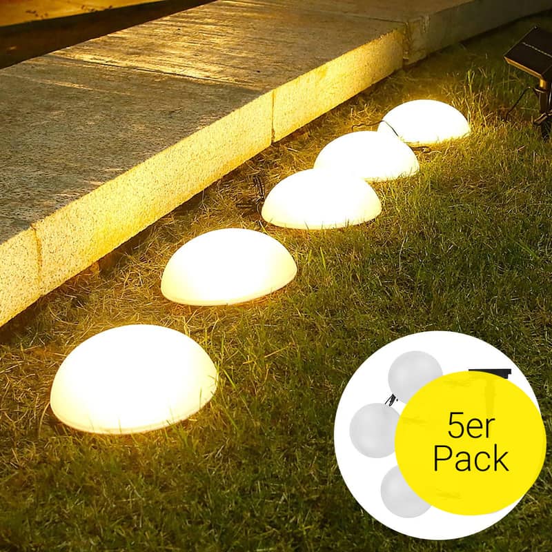 5er Set) Runde LED Solar Lampe Outdoor Gartenleuchte
