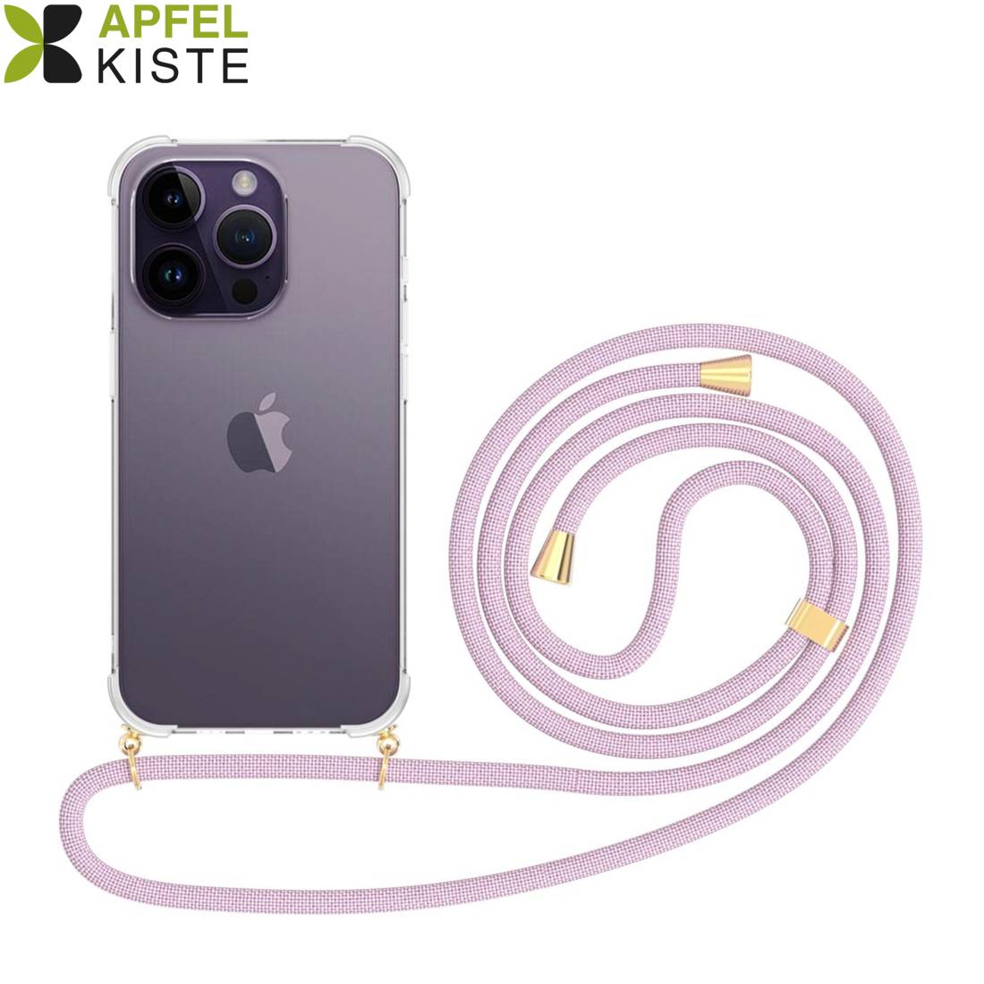 Handyhülle Mit Halskette Für IPhone 14 Pro Max – TPU+PC, Transparent, Abnehmbares Band (Rosegold)