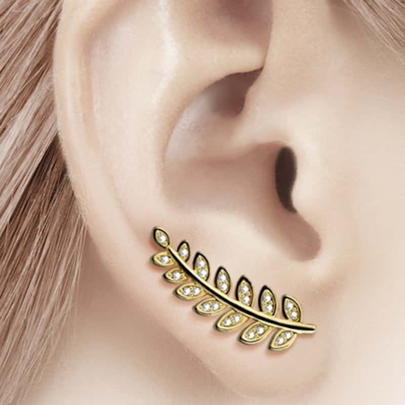 Damen Ohrenkletterer Blätter mit Strassstein Gold