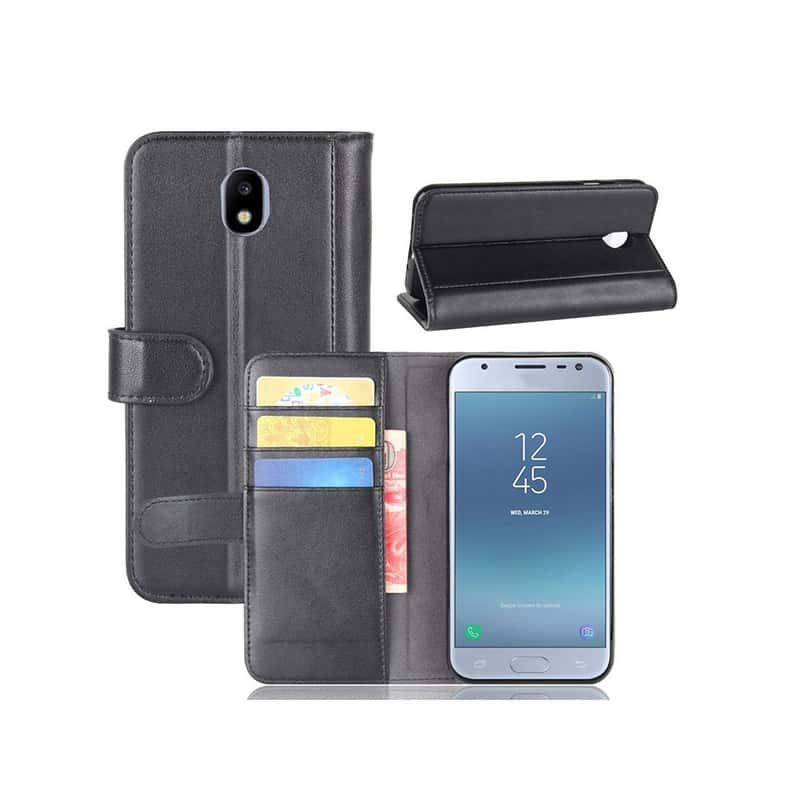 Galaxy J3 17 Echtleder Tasche Schwarz