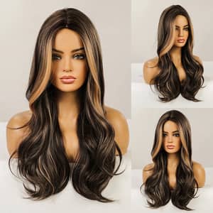 WIG ME UP Perücke Schulterlang, Braun-blond Gesträhnt – Aus Seidiger Kunstfaser, Mit Kopfhautimitat