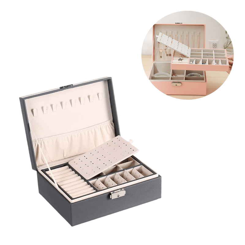Leder Schmuckschatulle mit Schloss Organizer Grau