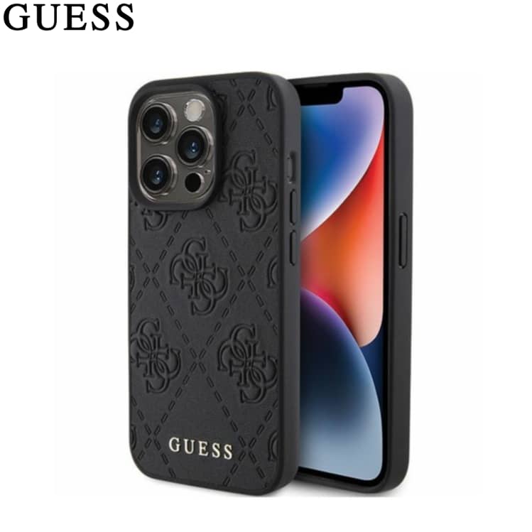 Guess IPhone 15 Pro Hülle Schwarz - PU-Leder Mit 4G-Diamant-Dreieck Design & Strass
