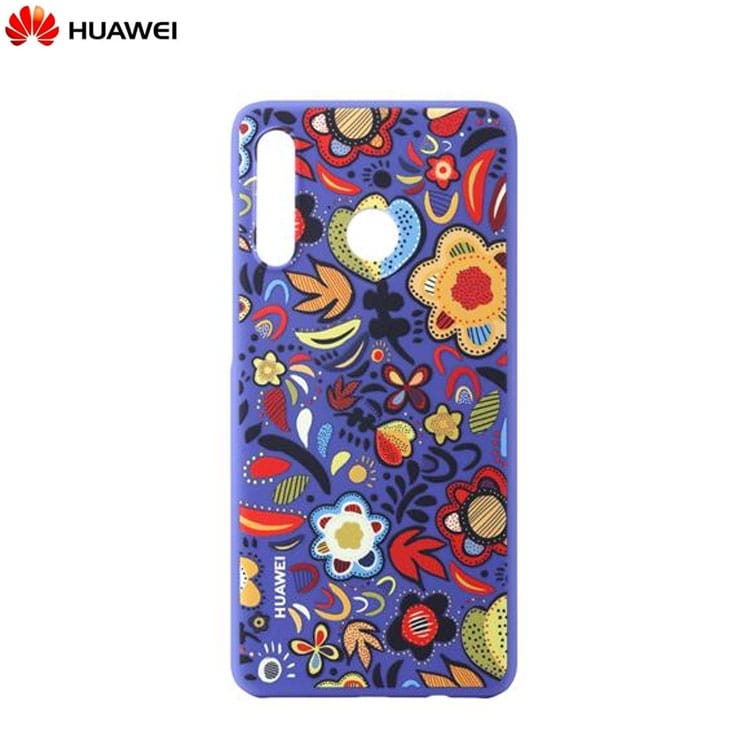 Huawei P30 Lite Hardcase Hulle Pu Case Floral Blue