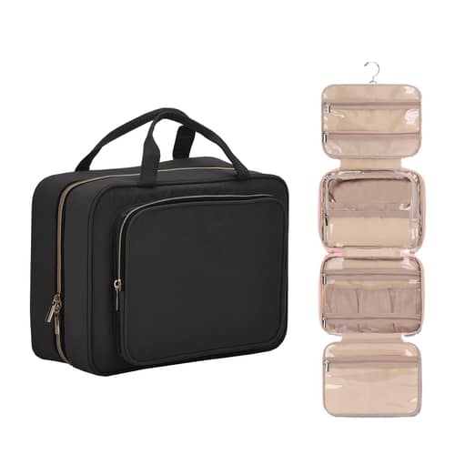 Make-up-Tasche Mit Abnehmbaren Fächern – Hartschale, Waschbares Futter, 20x14x15 Cm, Schwarz