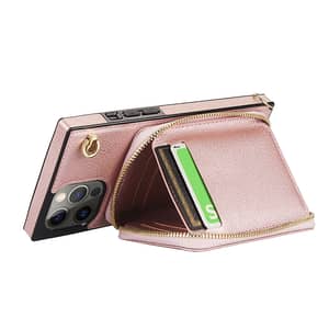 XcaseBar Schutzhülle Für IPhone 16 Pro (6,3 Zoll) – Mit RFID-Schutz, Kartenfächern, PU-Leder, Roségold