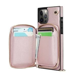 XcaseBar Schutzhülle Für IPhone 16 Pro (6,3 Zoll) – Mit RFID-Schutz, Kartenfächern, PU-Leder, Roségold