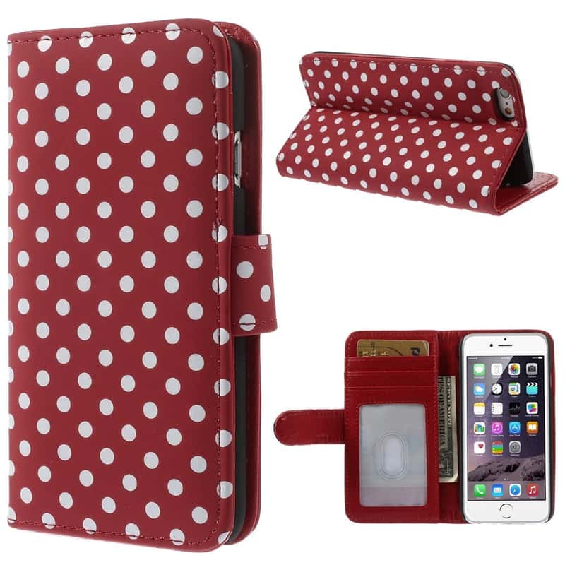 Iphone 6 6s Leder Tasche Portemonnaie Punkte Rot