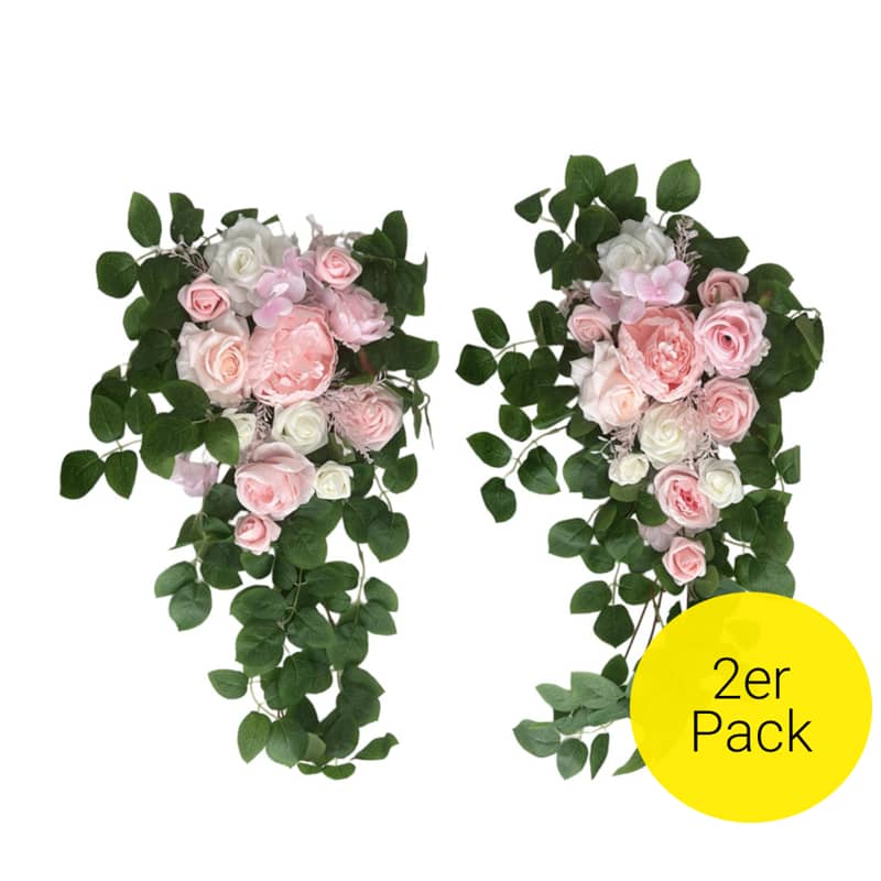 2er Set Deko Kunstblumen Rosen Gesteck Weiss/Pink