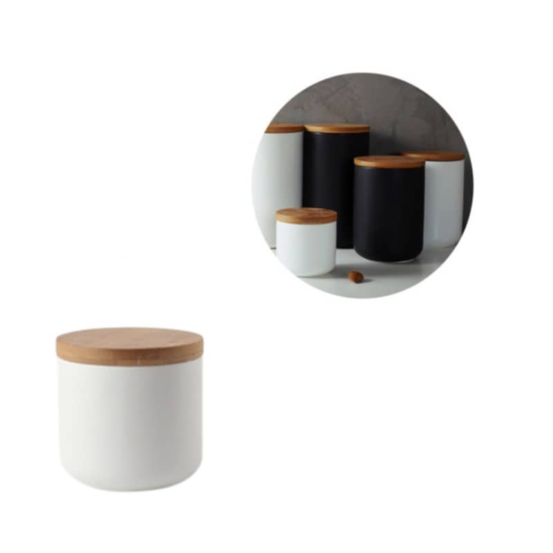 260ml) Keramik Vorrats Dose + Bambus Deckel Weiss