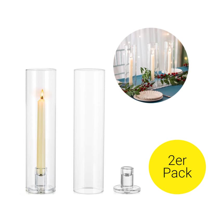 2er Set) Glas Deko Kerzen Ständer Windlicht Halter