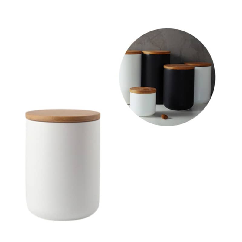 800ml) Keramik Vorrats Dose + Bambus Deckel Weiss