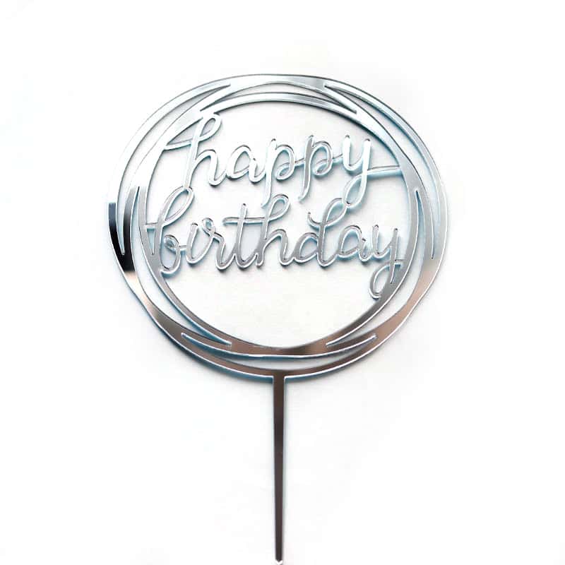 Cake Topper Happy Birthday Stecker Torten Deko Geburtstag Silver Silber