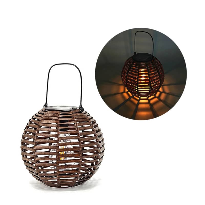 Ø19cm Rattan Solar Hänge Lampe Outdoor Deko Laterne