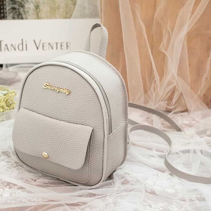 Mini Leder Rucksack Fashion Schulter Tasche Grau