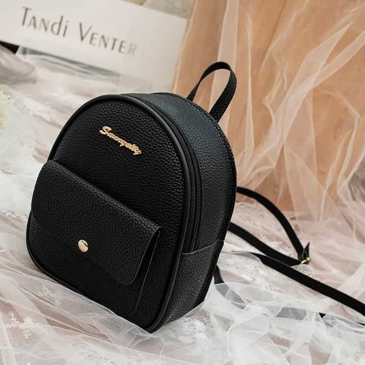 Mini Leder Rucksack Fashion Schulter Tasche Schwarz - Main Image
