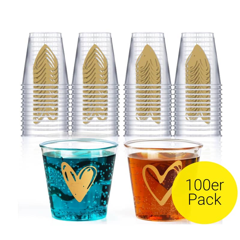 100er Set) 3cl Einweg Shot Becher Party Glas Herz