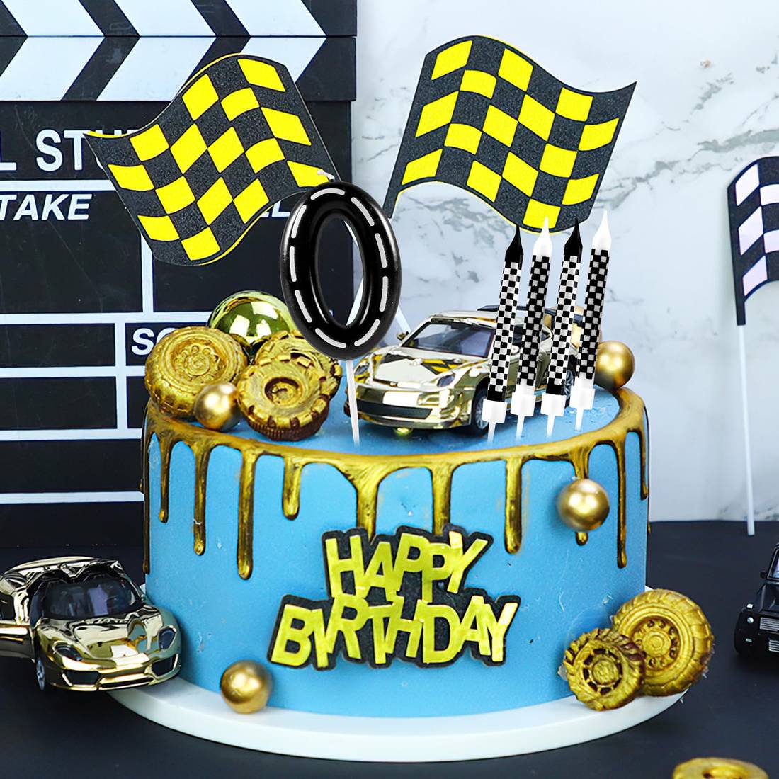 Rennwagen Geburtstagskerze – Zahl 2, Schwarz-weiß, 10,2 Cm, Aus Paraffin, Für Kuchen & Party