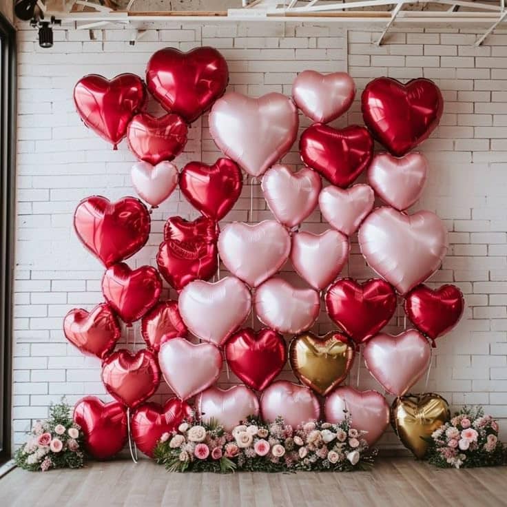 20er Set 44x48cm 3D Herz Folien Ballon Rosa/Rot