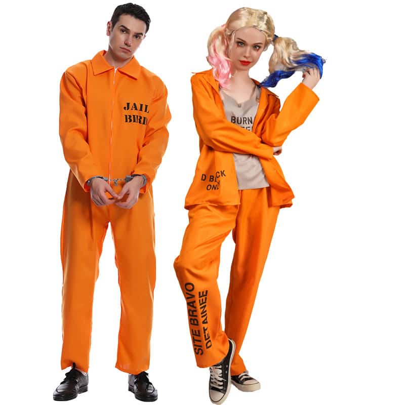Gefangener Kostüm Orange Gefängnis Jumpsuit Erwachsene Kostüme für Männer  Frauen Gefängnis Verbrecher Outfit