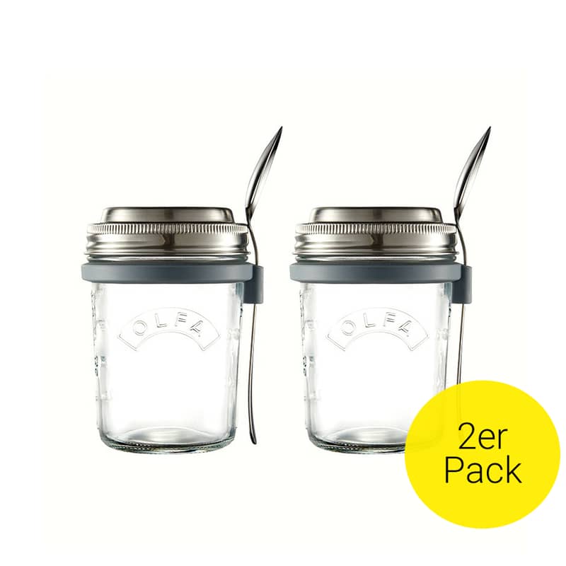 2er Set 350ml Frühstücks Glas Behälter inkl. Löffel