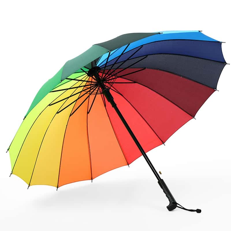 C Haken Regenbogen Regenschirm Langer Griff 16K Gerader