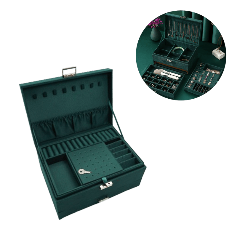 Flanell Schmuckschatulle mit Schloss Organizer Grün