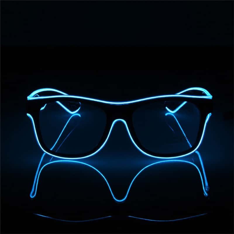 Partybrille mit LED Beleuchtung Batterie Box Blau