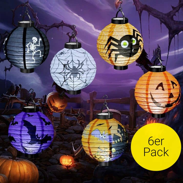 6er Set Halloween Papier Lampion LED Party Dekoration
