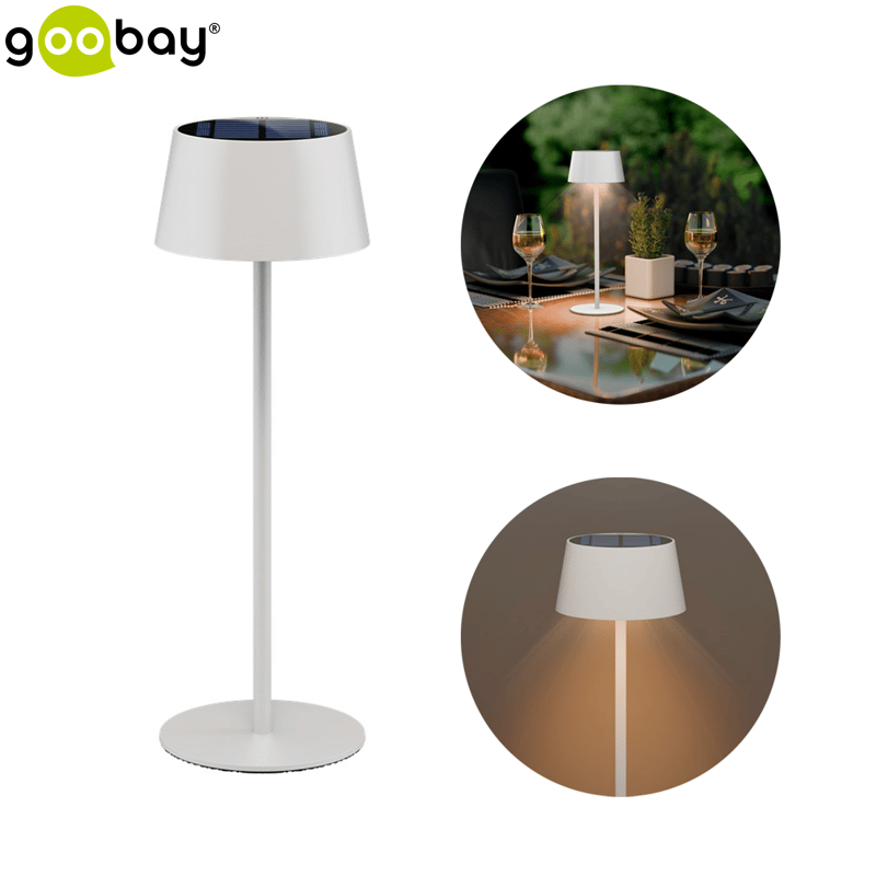 Goobay LED Solar Tischleuchte Nachttisch Lampe Weiss