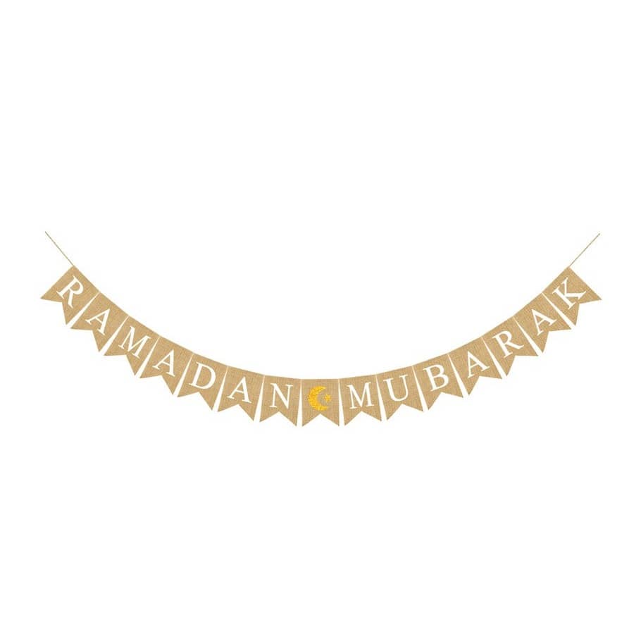 Jute Ramadan Banner – Eid Mubarak Dekoration Mit Stern & Mond, Für Zuhause, Kamin, Party, 20x15 Cm