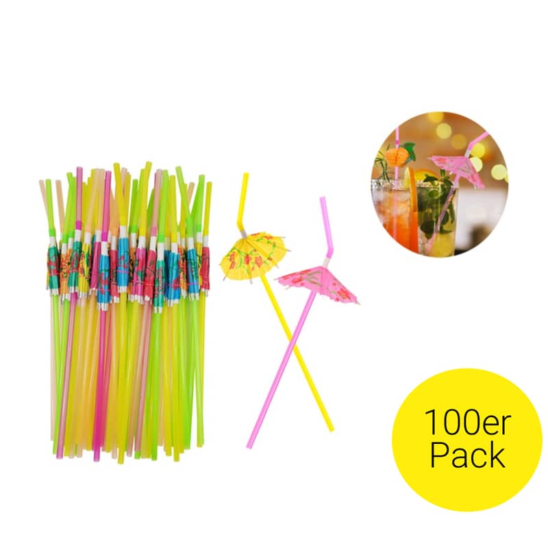 100er Set 24cm Flexibler Kunststoff Strohhalm Party