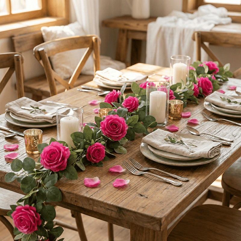 165cm Deko Kunstblumen Rosen Girlande Pink