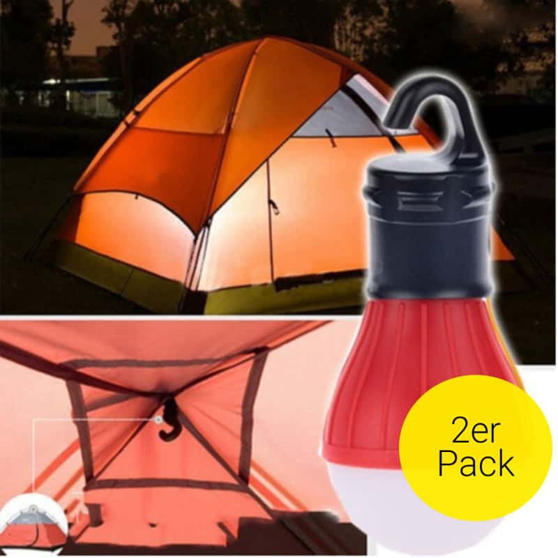 2x LED Zieh-Lampe Rot Pink Glüh-Birne Zeltlampe Camping-Lampe Party-Lichterkette 