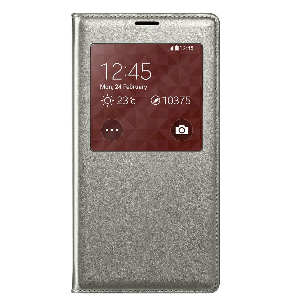Galaxy S5 S View Leder Hulle Backcover Silber