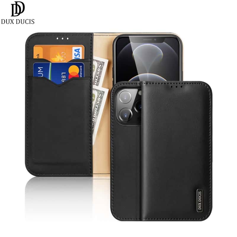 Dux Ducis iPhone 13 Pro Cover Echtleder Wallet Tasche