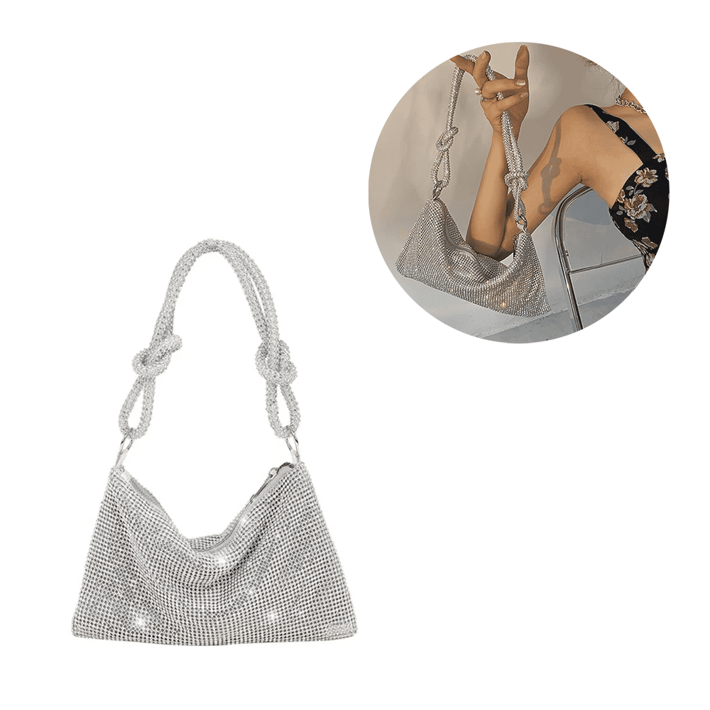 Beutel Tasche Clutch Silber Glitzer Fashion Handtasche Mit