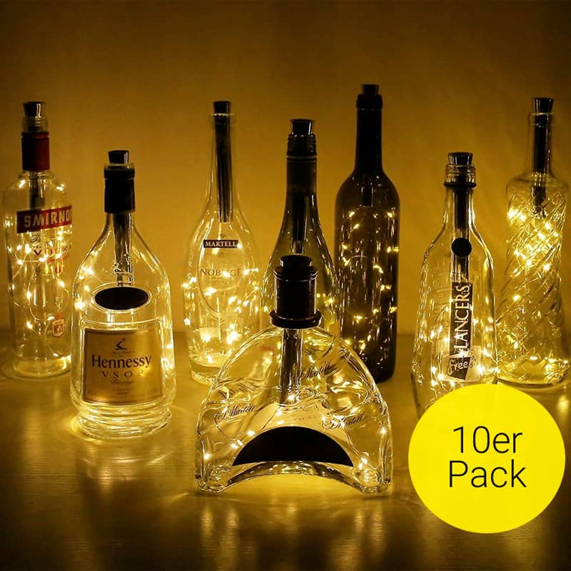 10er Set) Solar Flaschenlicht 20-LED´s Korken Warmweiss