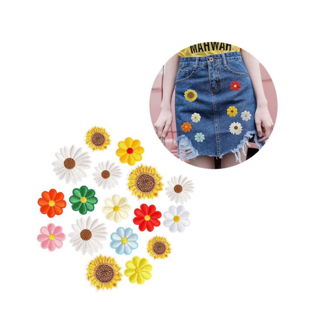 Aufnäher Mit Fingerpistole & Blumen-Handzeichen – Bestickt, Zum Aufbügeln Oder Aufnähen
