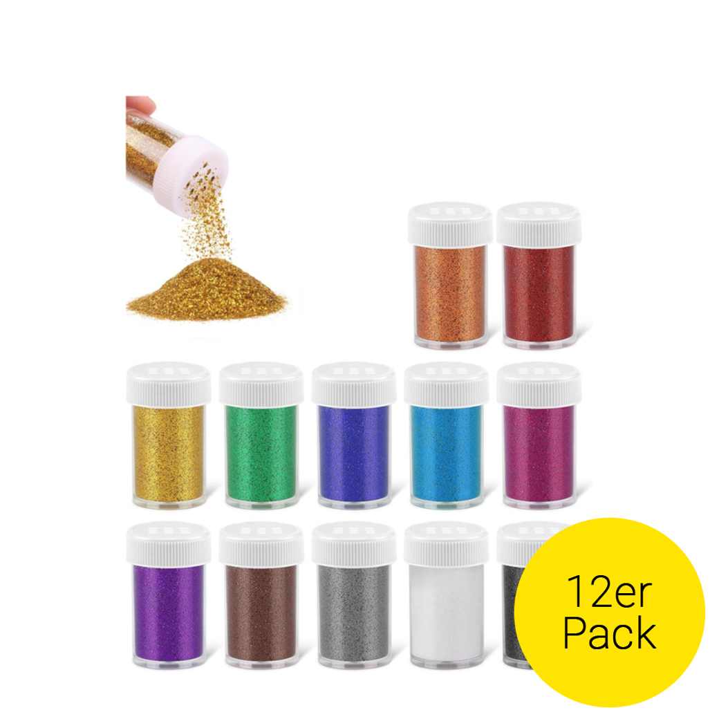 12 Farben Glitzerpulver Set - Bastelglitzer Für DIY, Nagelkunst & Make-up (12x20g)