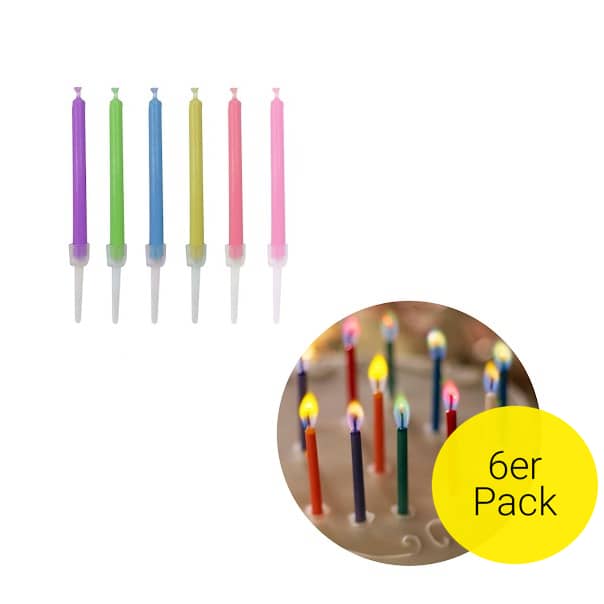 6er Set) 6cm Geburtstags Kerzen mit Bunter Flamme