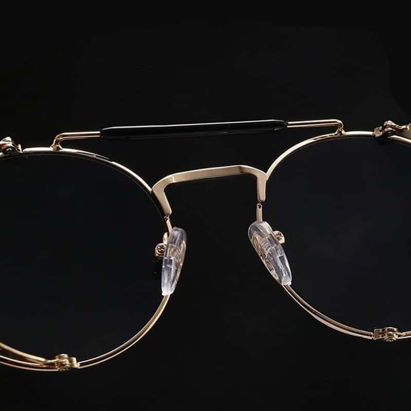 Schwarz Steampunk Brille Cyber 50s Rund Retro Vintage Brille Sonnenbrille UV400