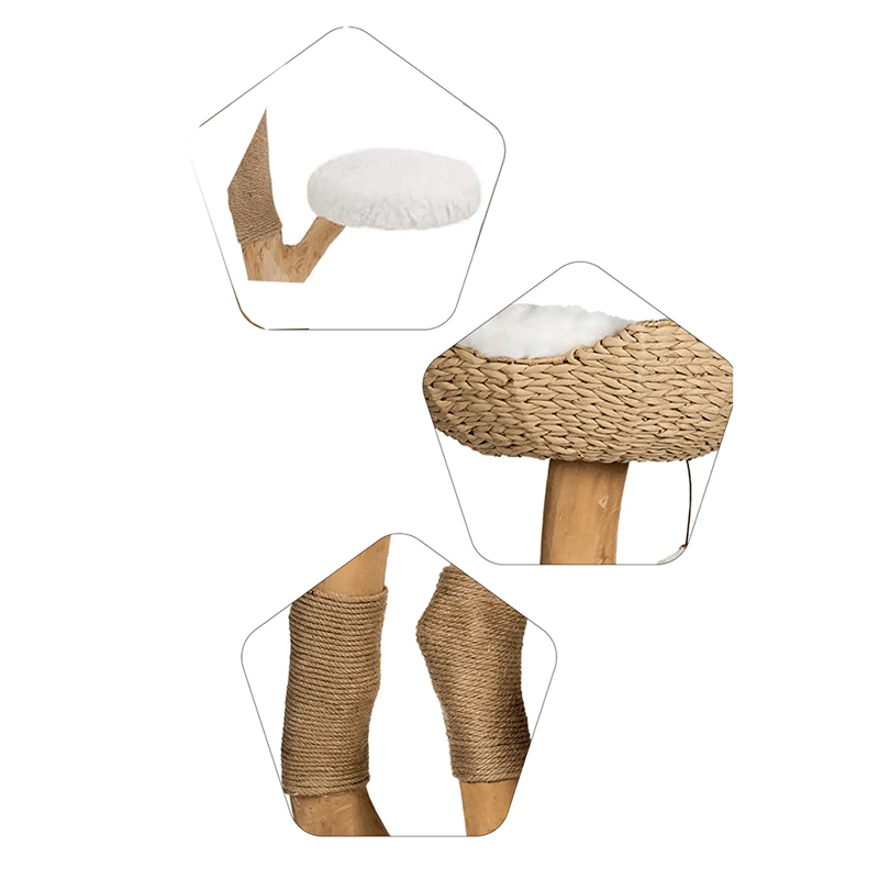 89cm Holzstamm Katzen Baum Sisal Kratzsule mit Korb