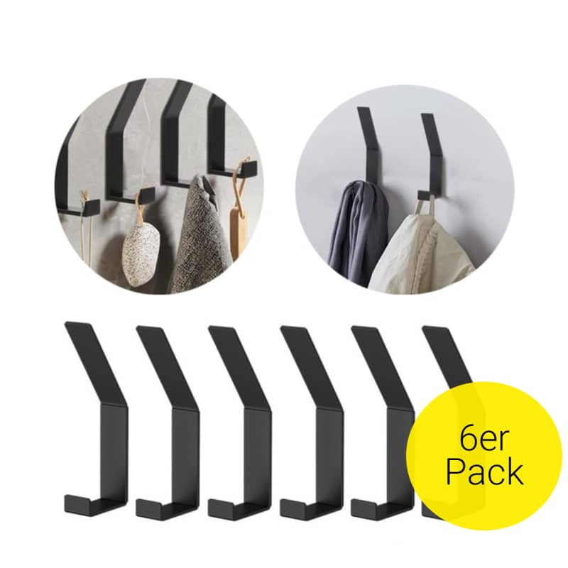 6er Set) 12x4cm Metall Garderobe Wandhaken Schwarz