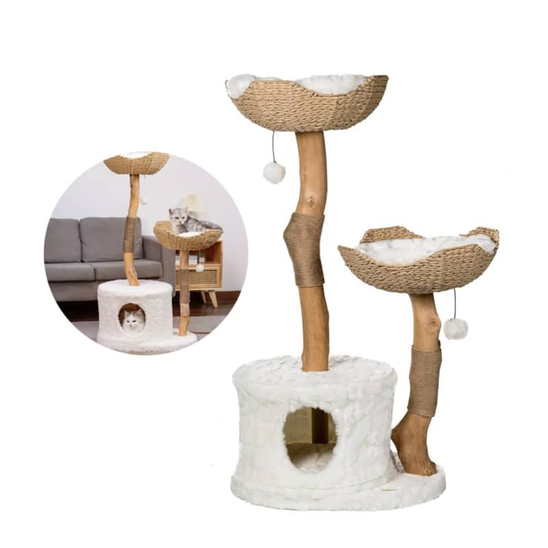 119cm Holzstamm Katzen Baum Sisal Kratzsulen mit Korb