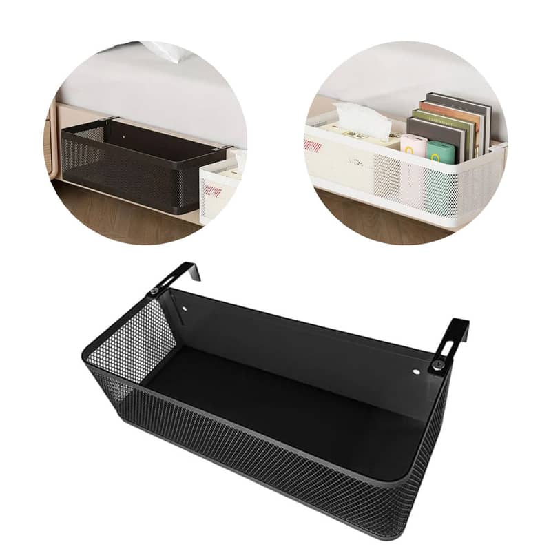 (35x10cm) Metall Organizer Gitter Aufbewahrungs Hngekorb fr Bett /  Nachttisch - Schwarz
